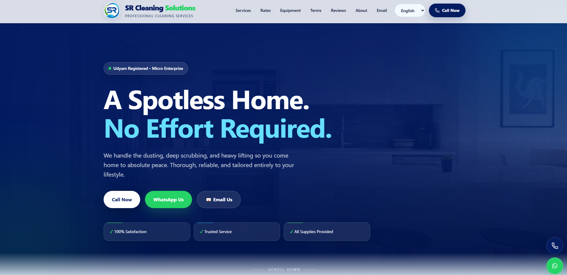 SR Cleaning Solutions website project screenshot